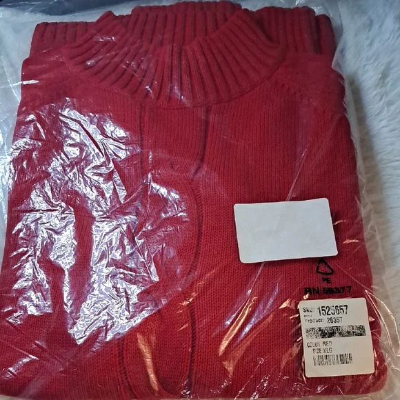 Norm Thompson Red Turtleneck Chunky Swirl Ribbed Hem Grandpacore XL Sweater